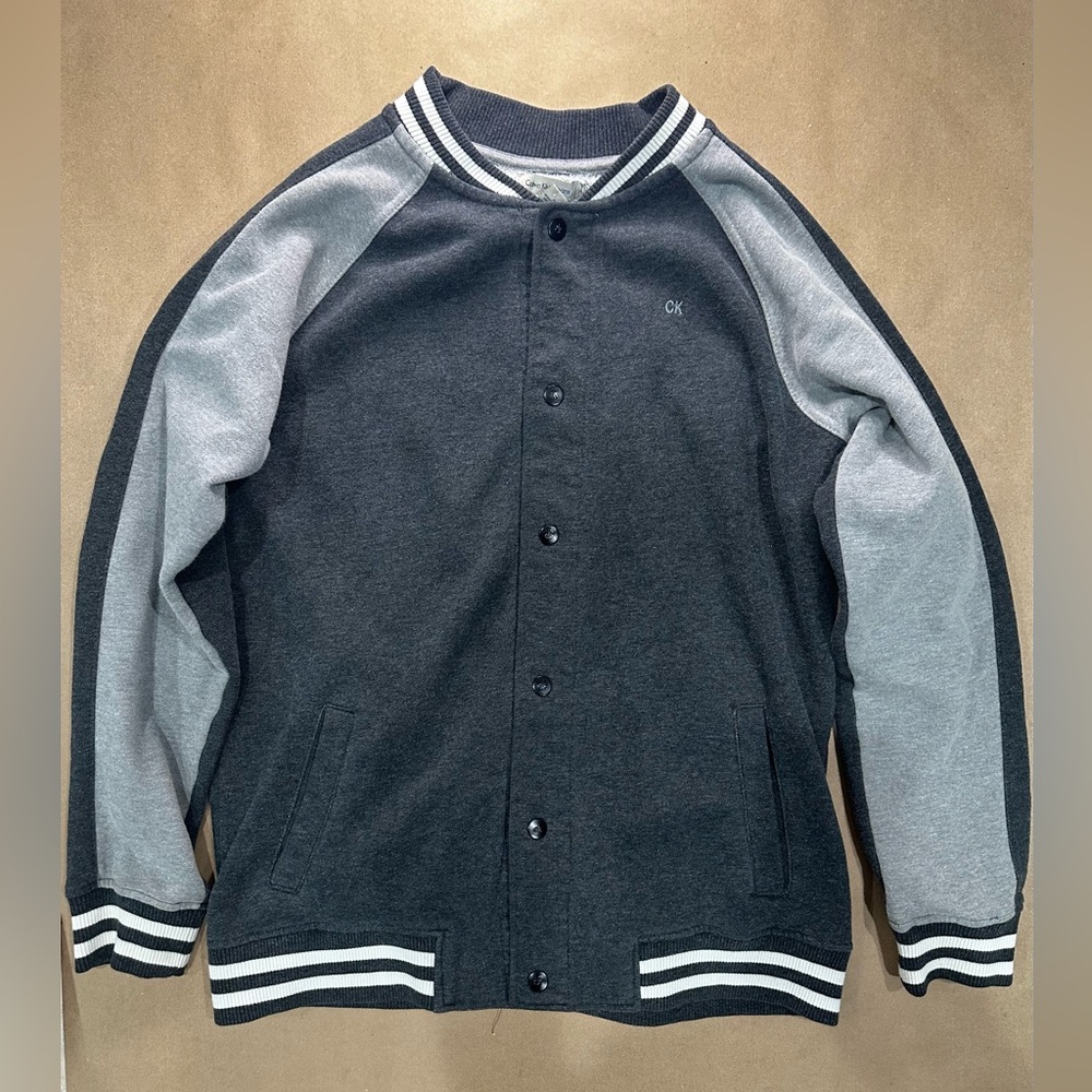 Calvin Klein Kids Varsity Jacket XL (18/20) • Gray Raglan Sleeves • CK Logo